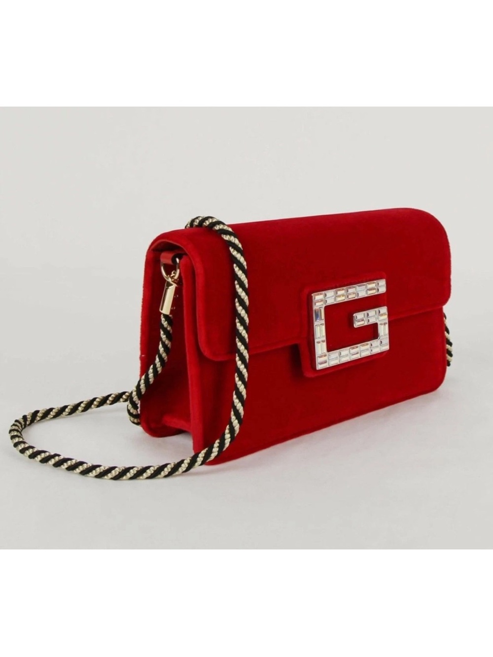Gucci Red Velvet Clutch with Silver G Hardware crossbody bag